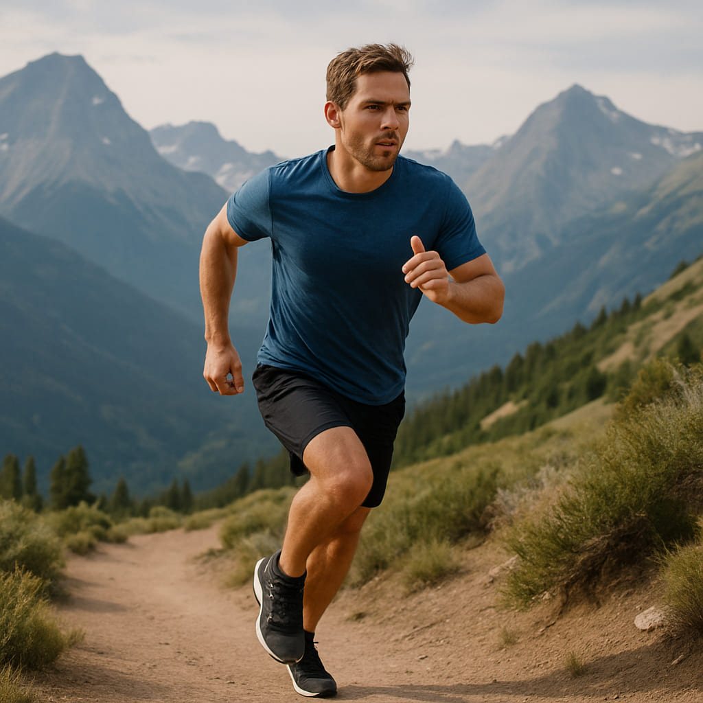 Uomo che corre in montagna